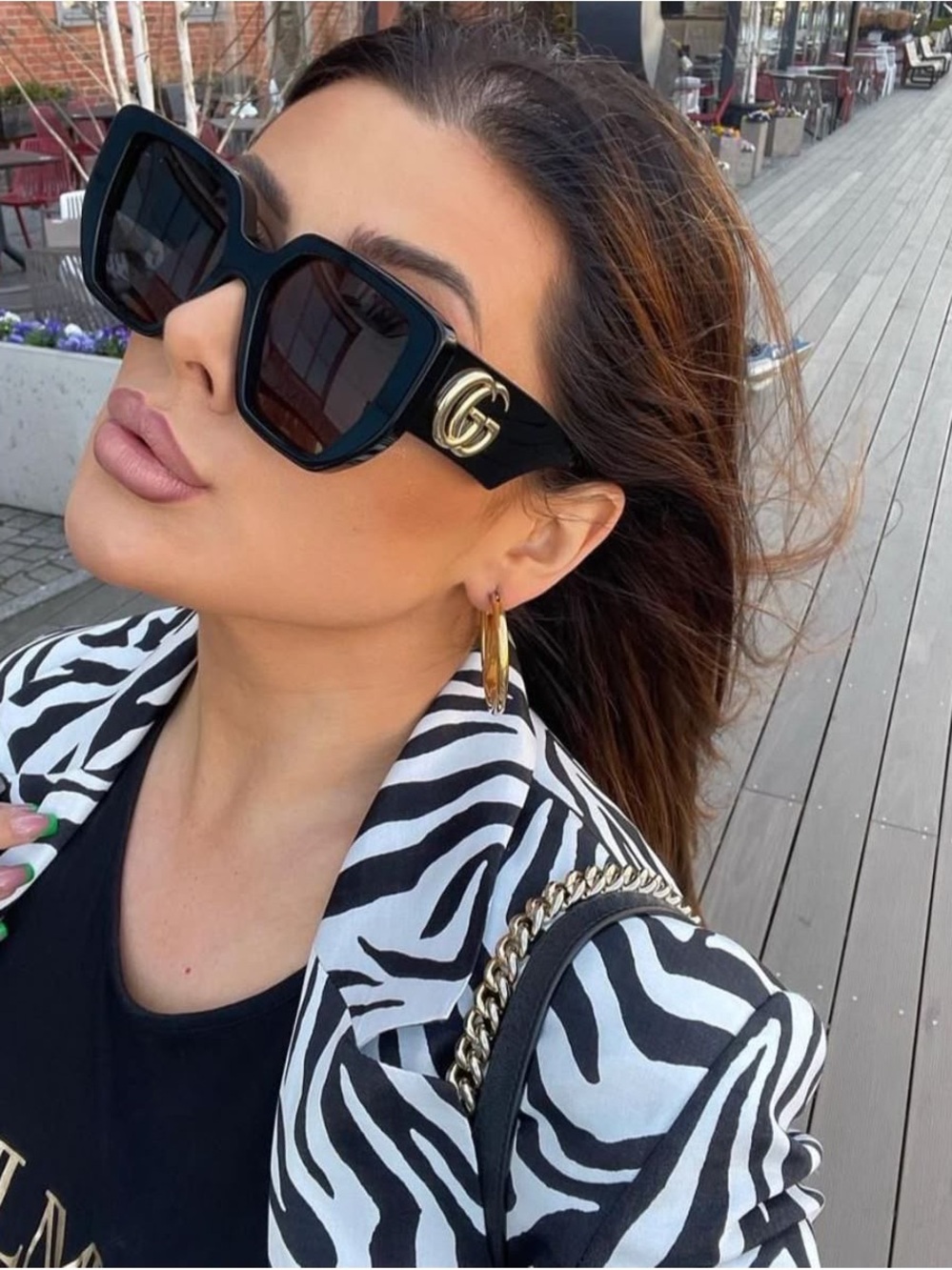 Black Square Sunglasses with Gold GG Accent